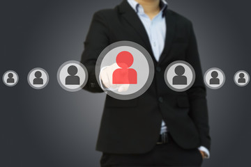 Business Concept. businessman choosing right partner from many candidates