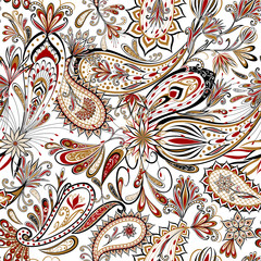 Abstract vintage pattern with decorative flowers, leaves and Paisley pattern in Oriental style.