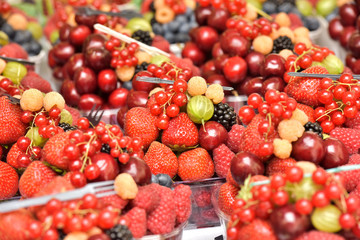 Fruit harvest. Produce market. Fruit dessert.Sweets on the table.