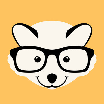 raccoon in glasses vector illustration flat style front