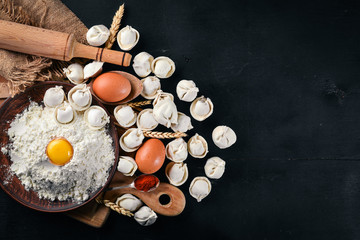 Ravioli homemade. Fresh dough and ravioli traditional to the rustic table.