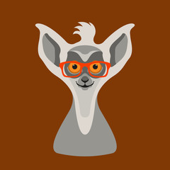 lemur in glasses vector illustration flat style front