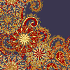 Abstract vintage pattern with decorative flowers, leaves and Paisley pattern in Oriental style.
