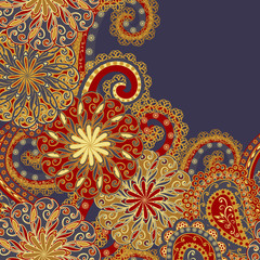 Abstract vintage pattern with decorative flowers, leaves and Paisley pattern in Oriental style.
