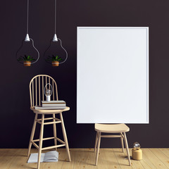 Modern interior with poster and chair. Poster mock up. 3d illustration.