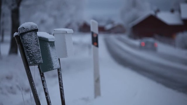 Road and mailboxes in winter