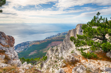 Mountain landscape, view from Ai-Petri on the coast and the city near the sea