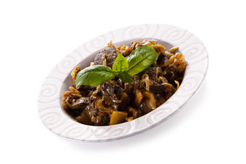 Fried chicken liver on white background
