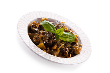 Fried chicken liver on white background