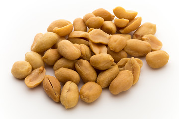 Peeled peanuts on the isolated background.
