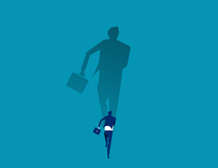 Businessman running with his big shadow. Concept business vector illustration.