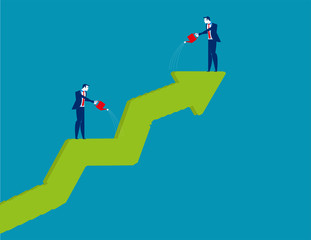 Business people watering and growth shaped graph. Concept business vector illustration.