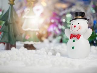 Merry Christmas! Christmas Greeting Card Template with Festive Snowman with a Red Hat, Snowman Waving Hand on White Snow Background, Christmas and New Year Greeting Cards, Christmas Gift Tag