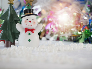 Merry Christmas! Christmas Greeting Card Template with Festive Snowman with a Red Hat, Snowman Waving Hand on White Snow Background, Christmas and New Year Greeting Cards, Christmas Gift Tag