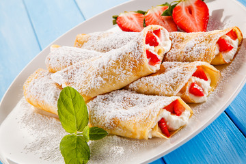 Sweet crepes with fruits