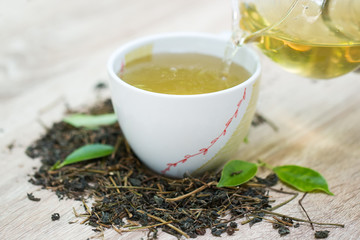 cup with green tea on the table