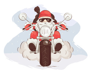 Santa biker / Vector illustration, card - Santa Claus on chopper