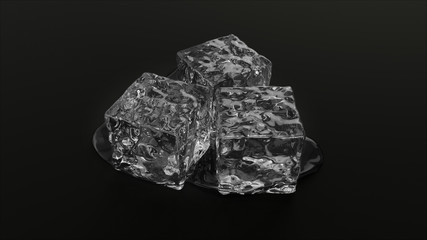 Three ice cubes on black background
