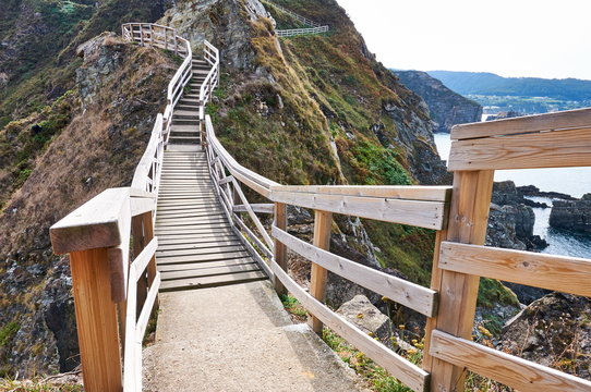 Stairs to the cape known as "O fuci&ntilde;o do porco" in Viveiro, Lugo, Spain
