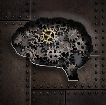 Brain gears and cogs concept 3d illustration