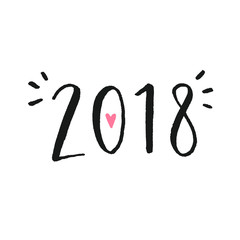2018 hand drawn lettering. Vector isolated on white 