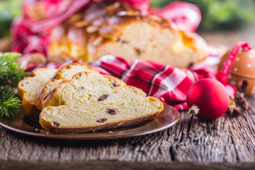 Christmas Cake and Christmas Decorations. Christmas cake, slovak or eastern europe traditional pastry - vianocka