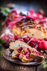 Christmas Cake and Christmas Decorations. Christmas cake, slovak or eastern europe traditional pastry - vianocka