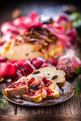 Christmas Cake and Christmas Decorations. Christmas cake, slovak or eastern europe traditional pastry - vianocka