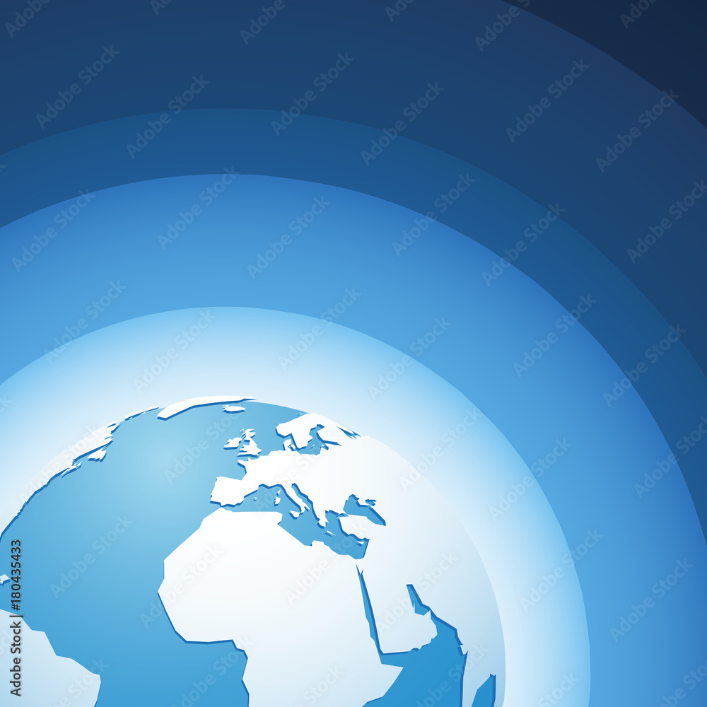 Sticker world globe Europe blue wave background