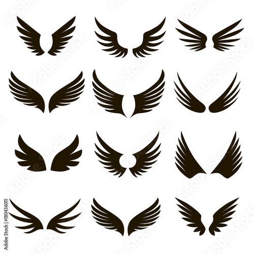 "12 black and white wings icons" Stockfotos und lizenzfreie Vektoren