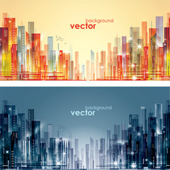 Night and day city skyline, vector illustration