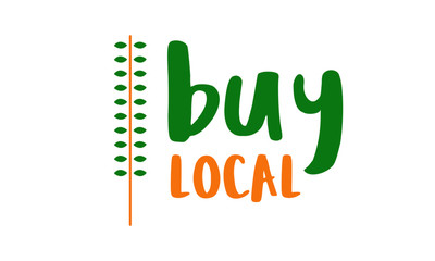 Buy local. banana icon. typography. organic fruits farming concept