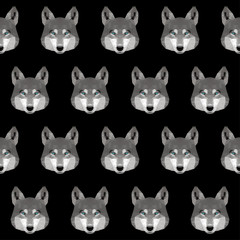 Obraz premium Abstract polygonal wolf seamless pattern background. Modern low poly wolf portrait pattern