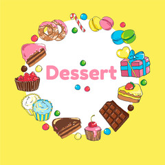 Frame of sweets. Set of candy and cakes