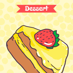 Piece of cake with strawberries and yellow glaze