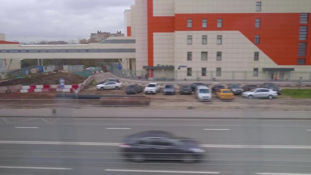 View of Moscow road from window of moving train