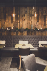 Vintage wooden loft interior of restaurant
