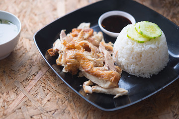 Close up grilled chicken with steamed rice