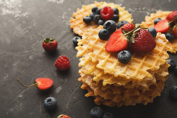 Round belgium waffles with berries