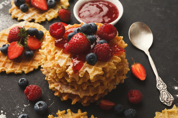 Round belgium waffles with berries