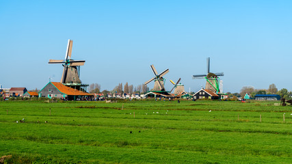 Beautiful Zaanse Schans windmill landscape in Holland, The Netherlands