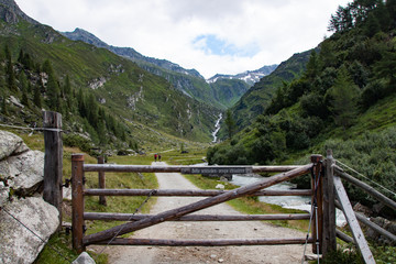 Fototapeta na wymiar Blocked hiking path in the Ahrntal Valley