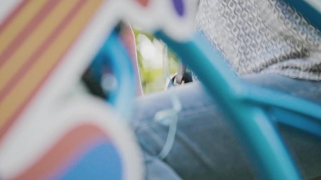 Slow motion shot of detail of bycicle wheels. Modern concept of ecological transportation.