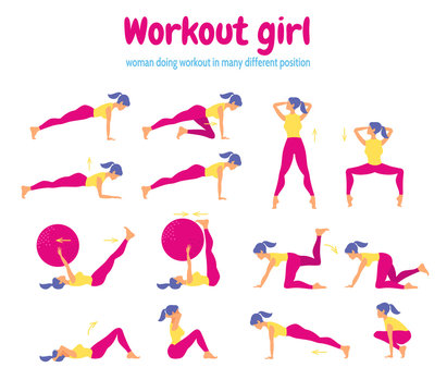 Set of female silhouettes in gym