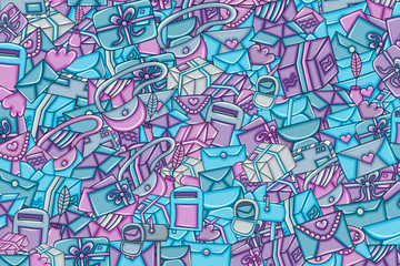 Post and mail delivery concept. 3d cartoon doodle background design. Hand drawn colorful vector