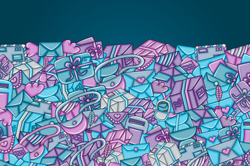 Post and mail delivery concept. 3d cartoon doodle background design. Hand drawn colorful vector