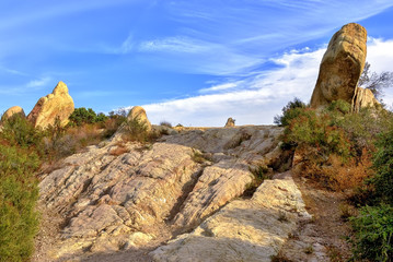 Unusual rock formations in Southern California Backbone trail at Corral Canyon.