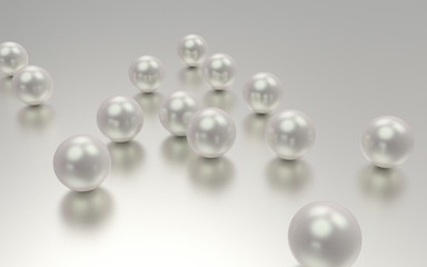 Pearls laid on rough silver plate. 3d render.