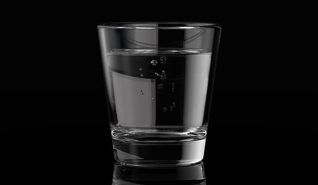 a glass of water with dark background. 3d render.