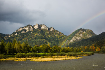 Rainbow over Three Crowns peak in Pieniny mountains at autumn, Poland © Artur Bociarski